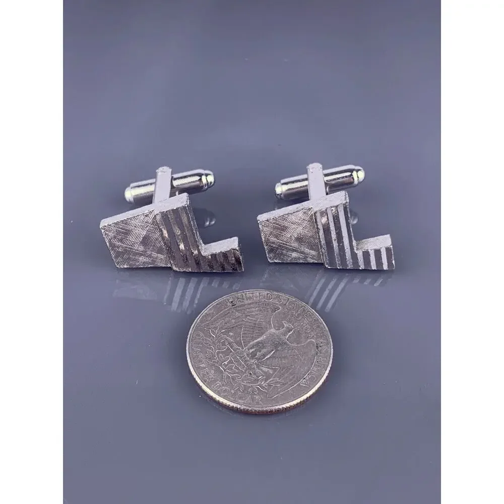 L Initial Monogram Cufflinks Silver Tone Bold Block Font MCM Dante Vintage